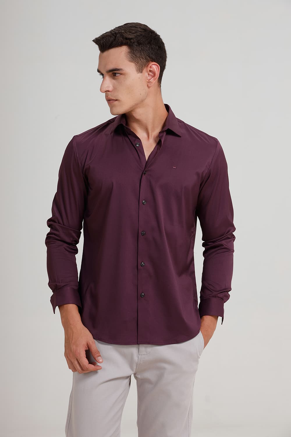 SLIM FIT POLYESTER STRETCH TWILL SHIRT