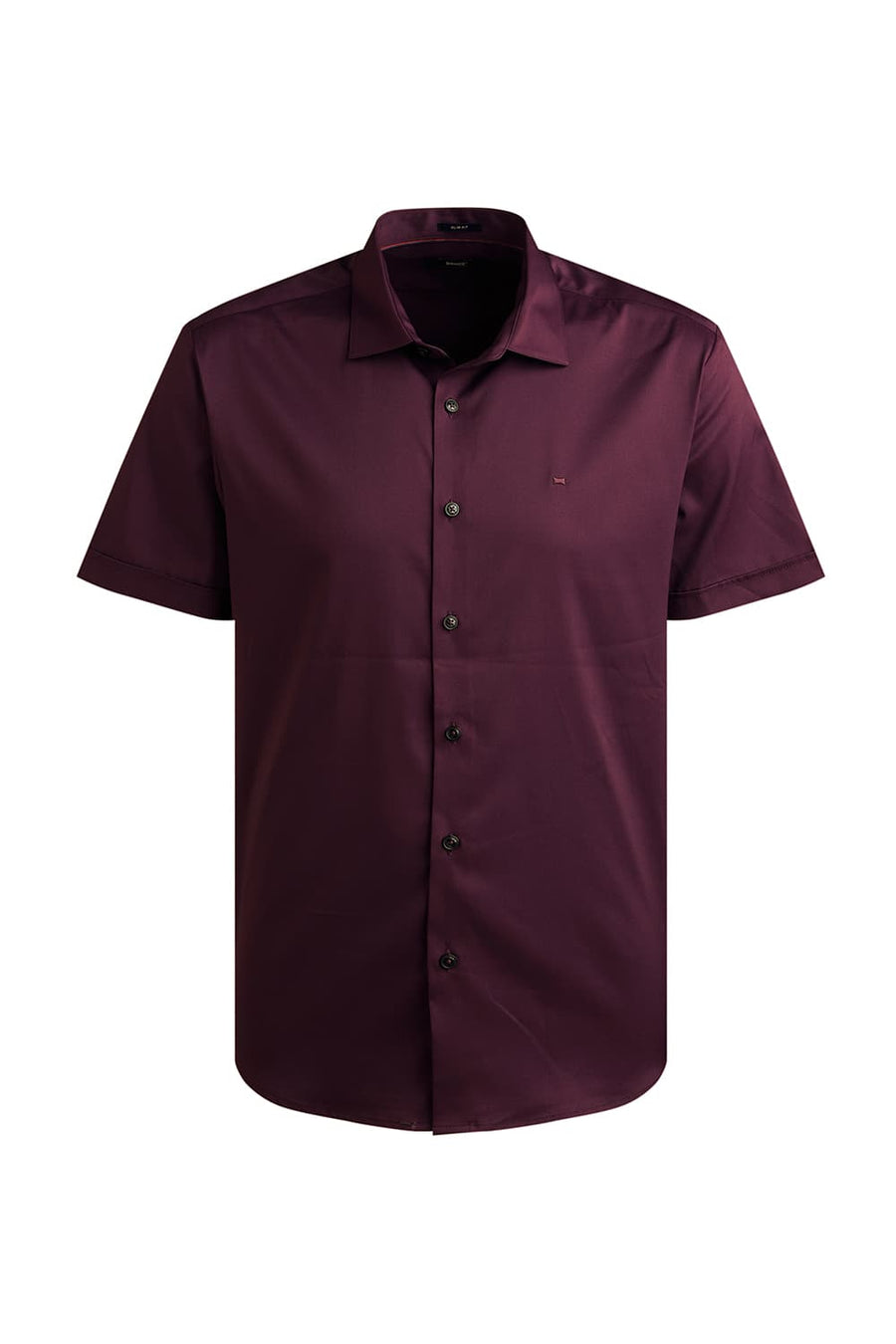 BASICS SLIM FIT FIG WINE POLYESTER STRETCH TWILL HALFSLEEVES SHIRT