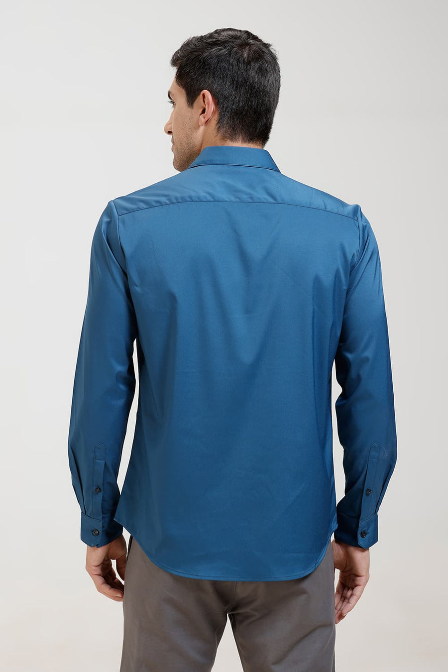 BASICS SLIM FIT TEAL SAPPHIRE POLYESTER STRETCH TWILL SHIRT