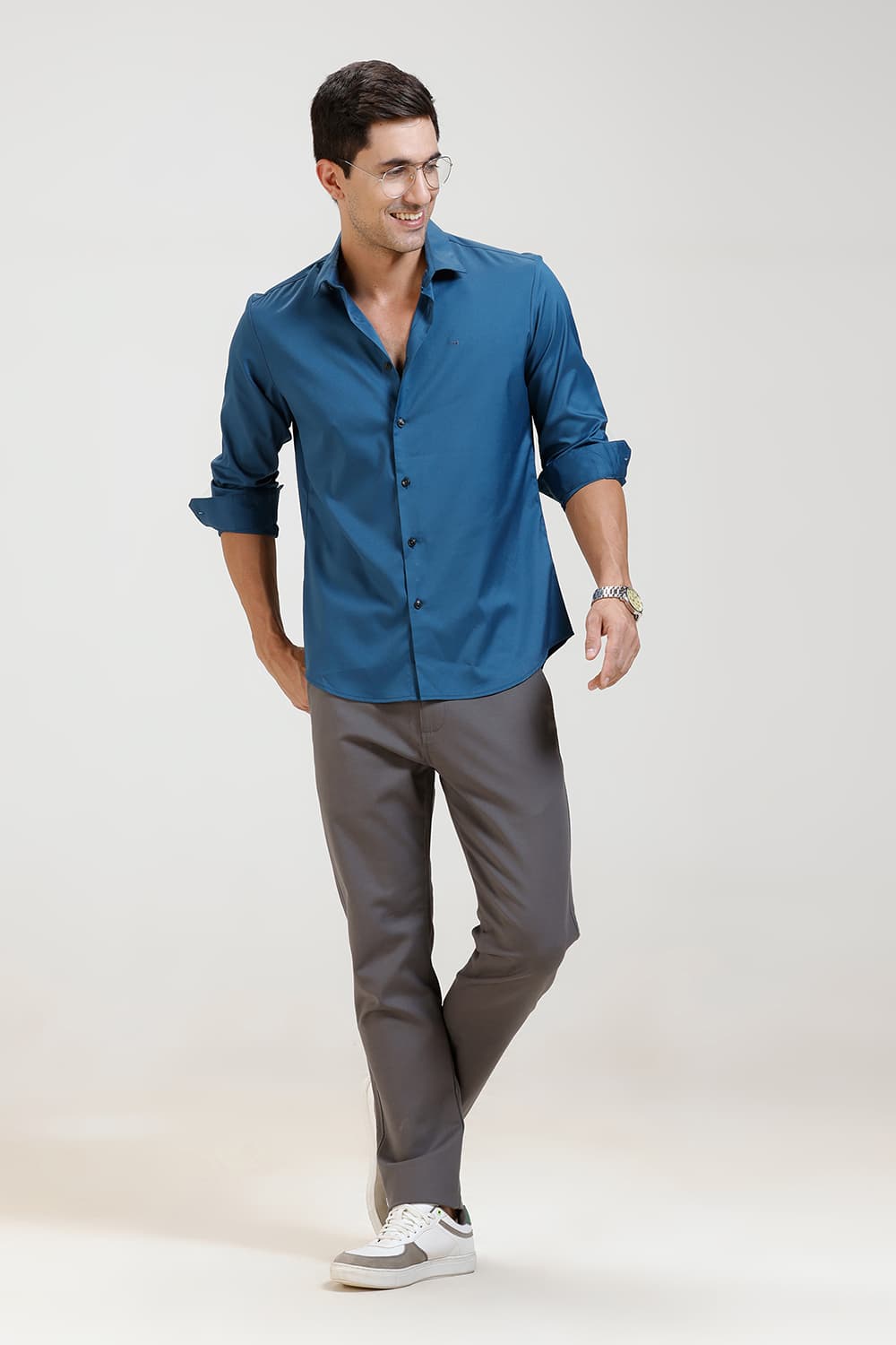 SLIM FIT POLYESTER STRETCH TWILL SHIRT