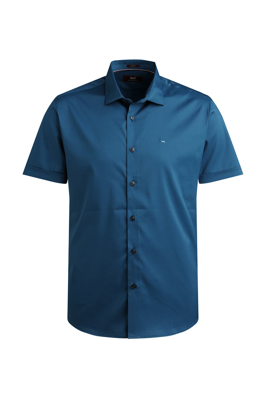 BASICS SLIM FIT TEAL SAPPHIRE POLYESTER STRETCH TWILL HALFSLEEVES SHIRT