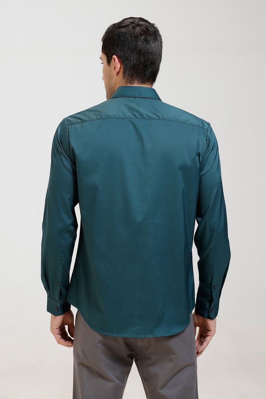 BASICS SLIM FIT JUNGLE GREEN POLYESTER STRETCH TWILL SHIRT