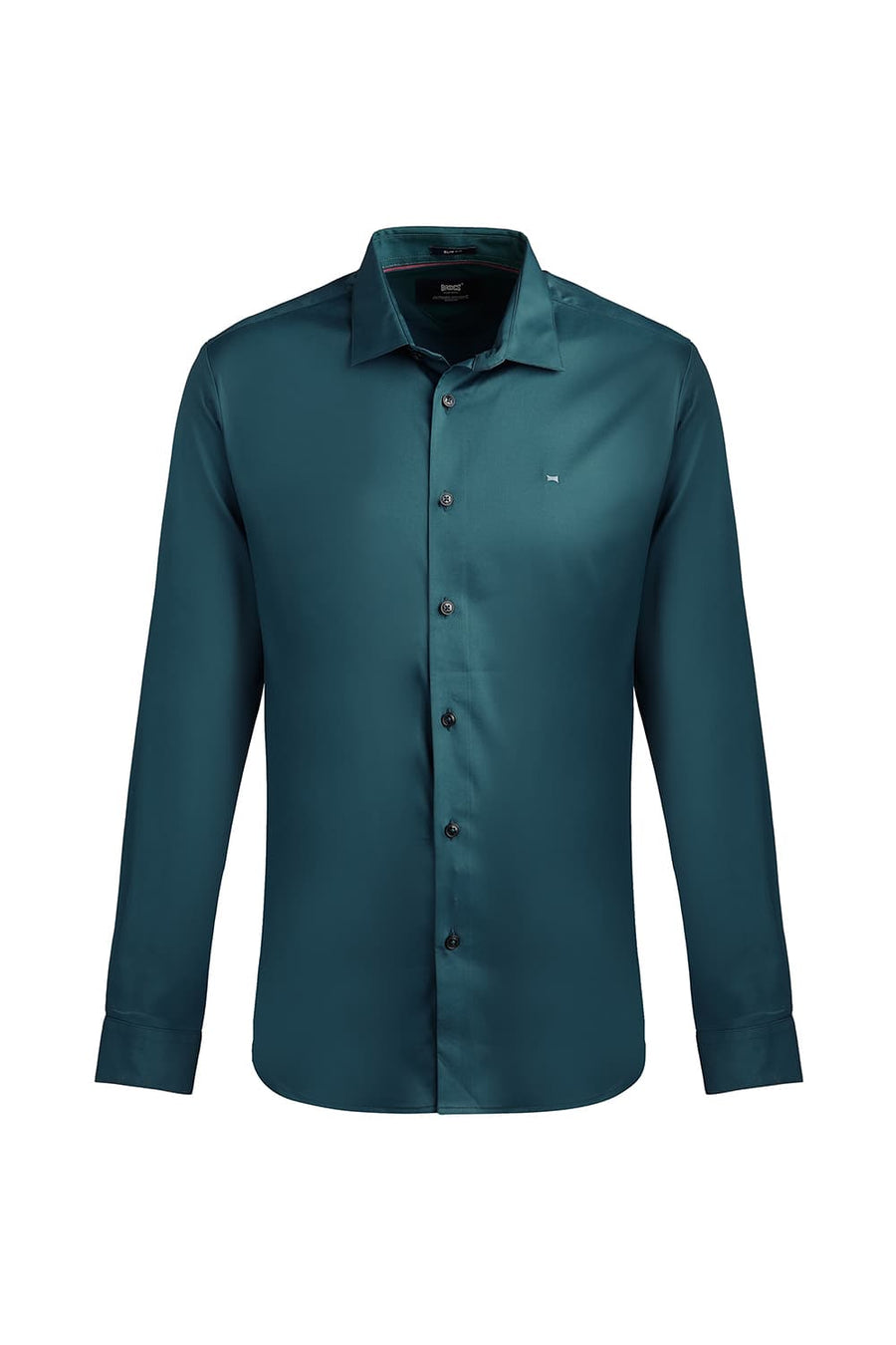BASICS SLIM FIT JUNGLE GREEN POLYESTER STRETCH TWILL SHIRT