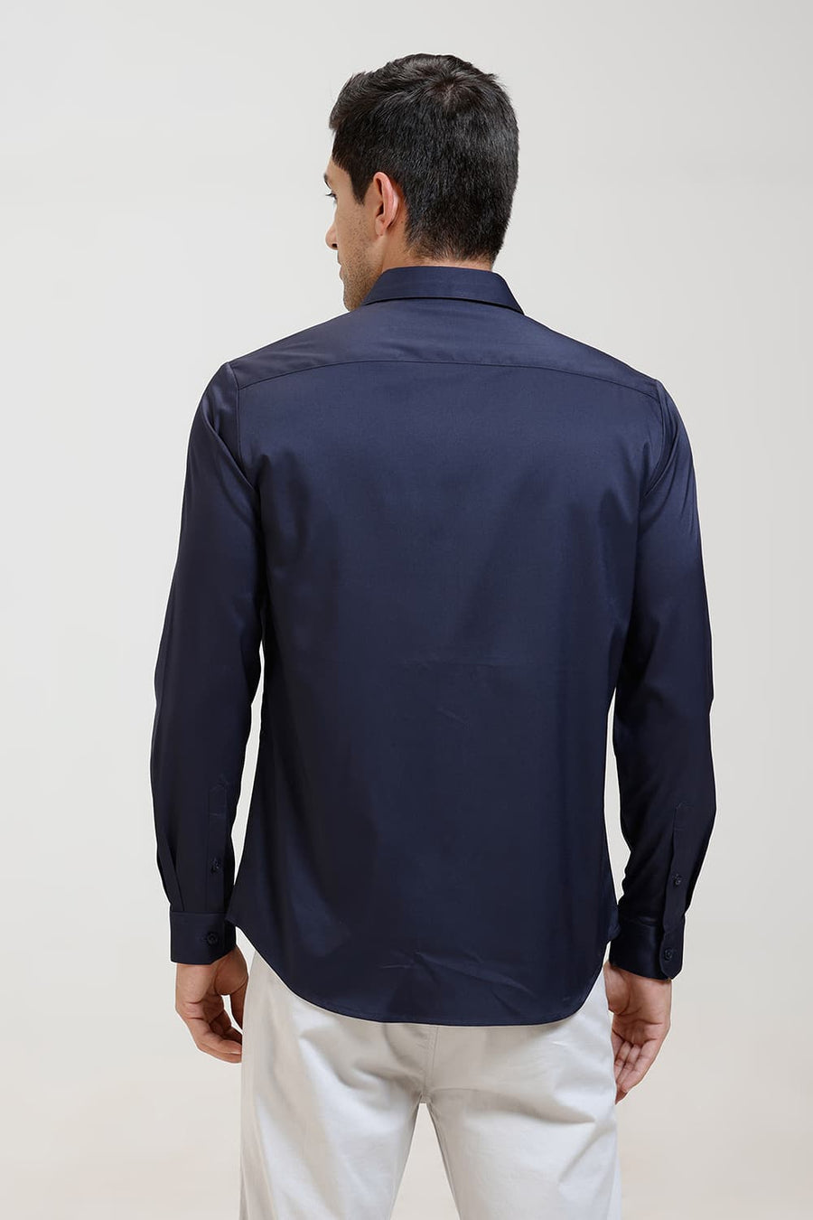 BASICS SLIM FIT NAVY IRIS POLYESTER STRETCH TWILL SHIRT