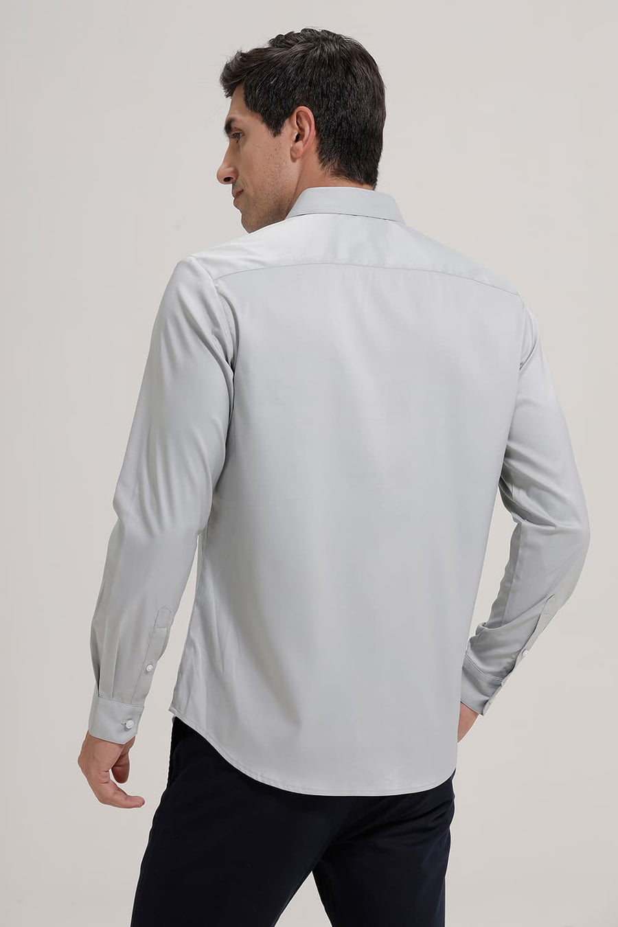 BASICS SLIM FIT MIRAGE GREY POLYESTER STRETCH TWILL SHIRT