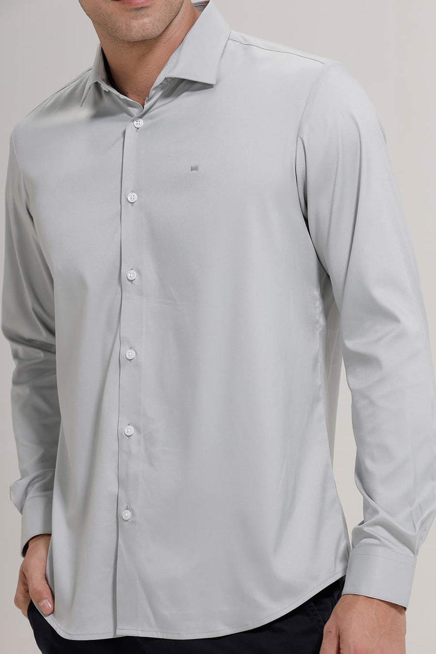 BASICS SLIM FIT MIRAGE GREY POLYESTER STRETCH TWILL SHIRT