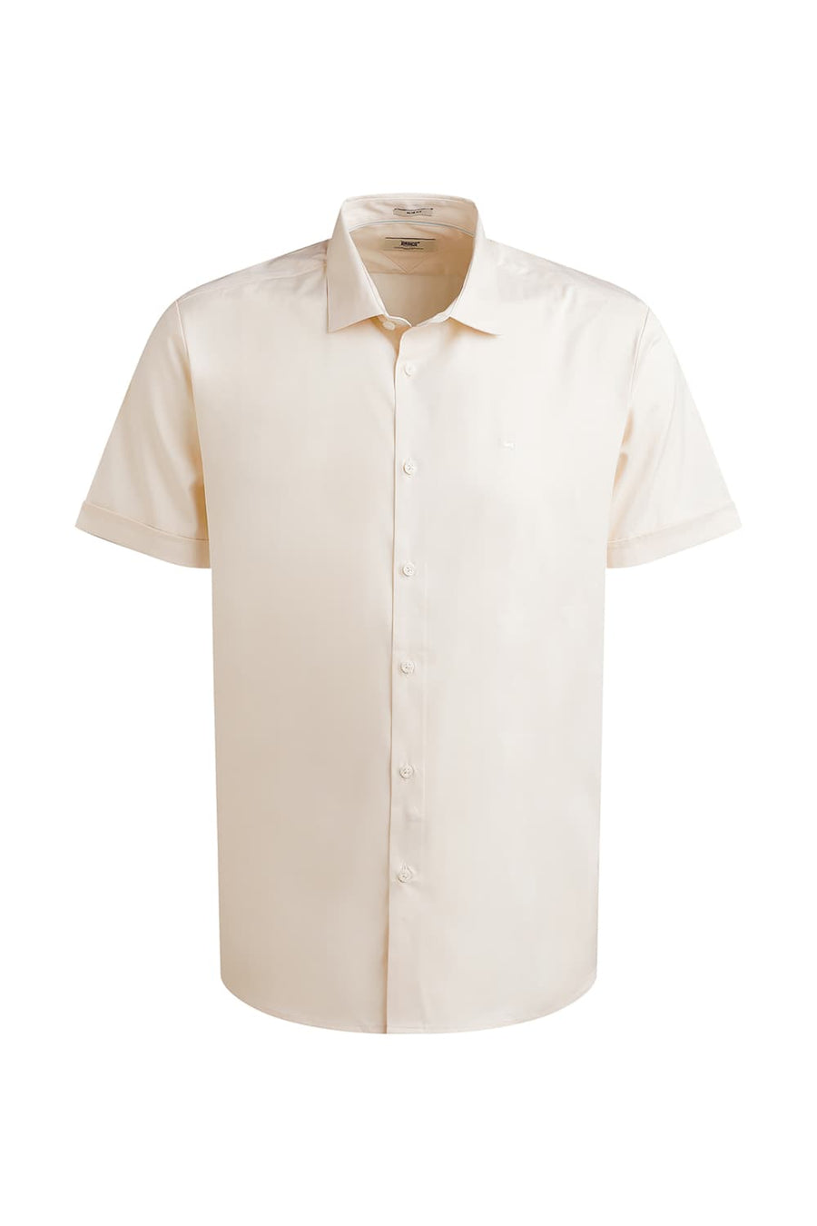 BASICS SLIM FIT BUTTERCREAM BEIGE POLYESTER STRETCH TWILL HALFSLEEVES SHIRT