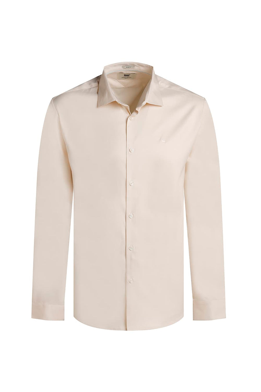 BASICS SLIM FIT BUTTERCREAM BEIGE POLYESTER STRETCH TWILL SHIRT