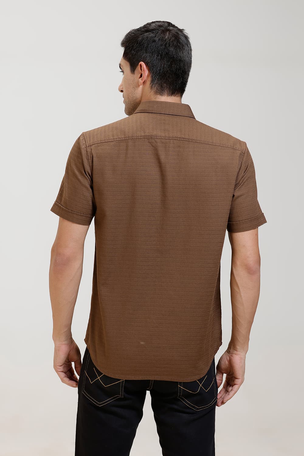 SLIM FIT COTTON DOBBY WEFT STRIPE HALFSLEEVES SHIRT