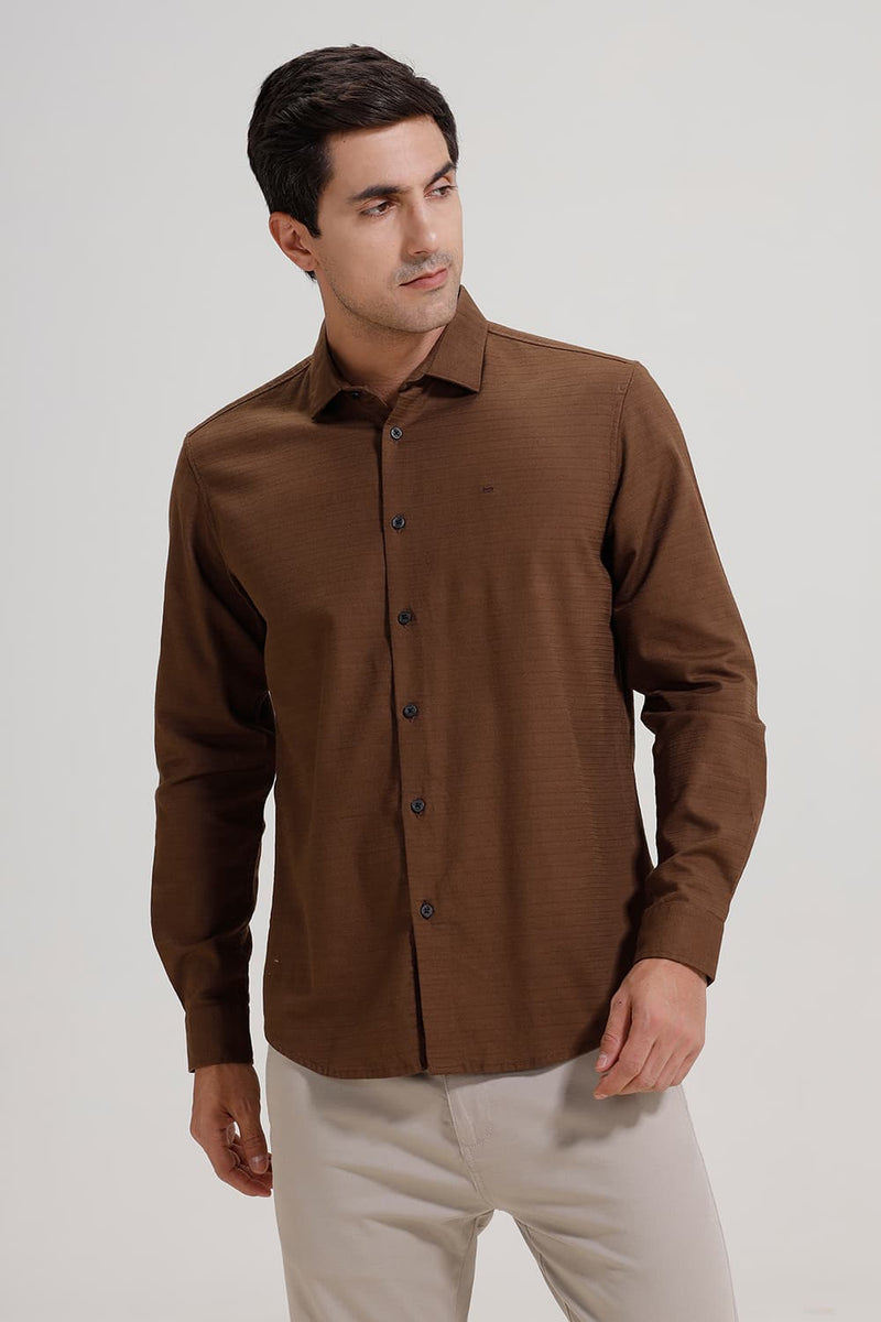 SLIM FIT COTTON DOBBY WEFT STRIPE SHIRT