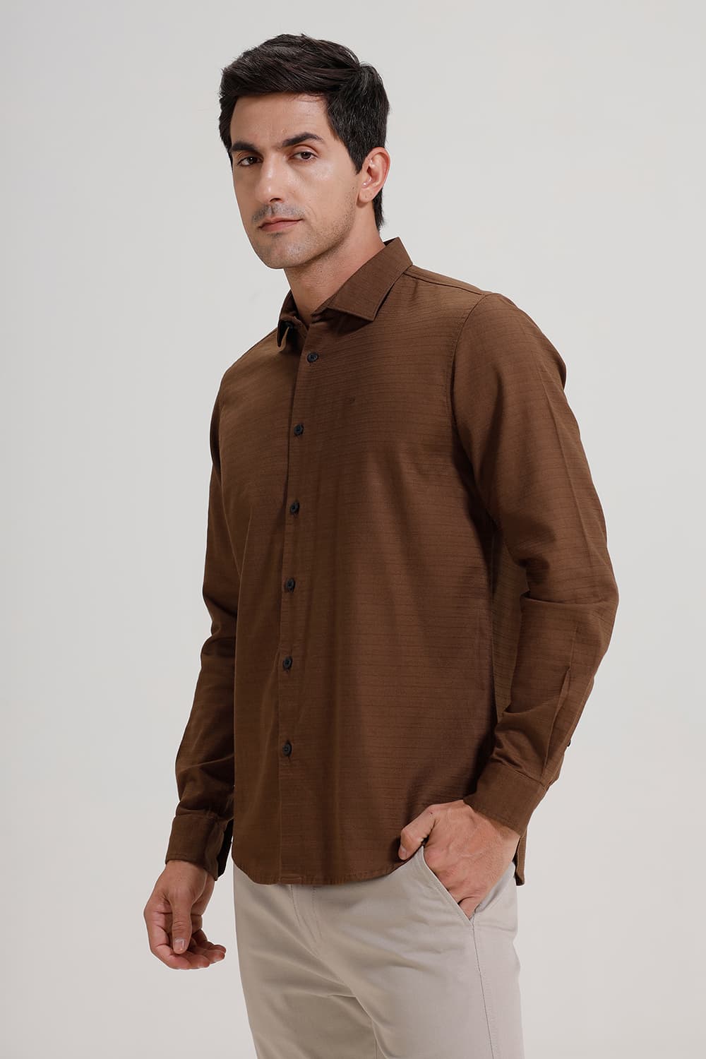 SLIM FIT COTTON DOBBY WEFT STRIPE SHIRT