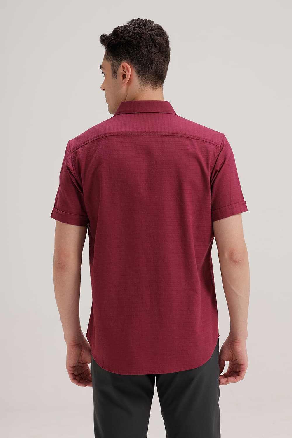 SLIM FIT COTTON DOBBY WEFT STRIPE HALFSLEEVES SHIRT