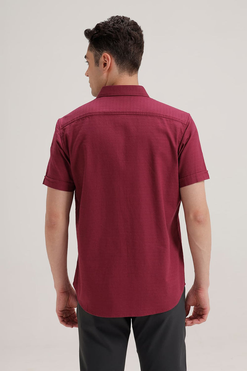 SLIM FIT COTTON DOBBY WEFT STRIPE HALFSLEEVES SHIRT