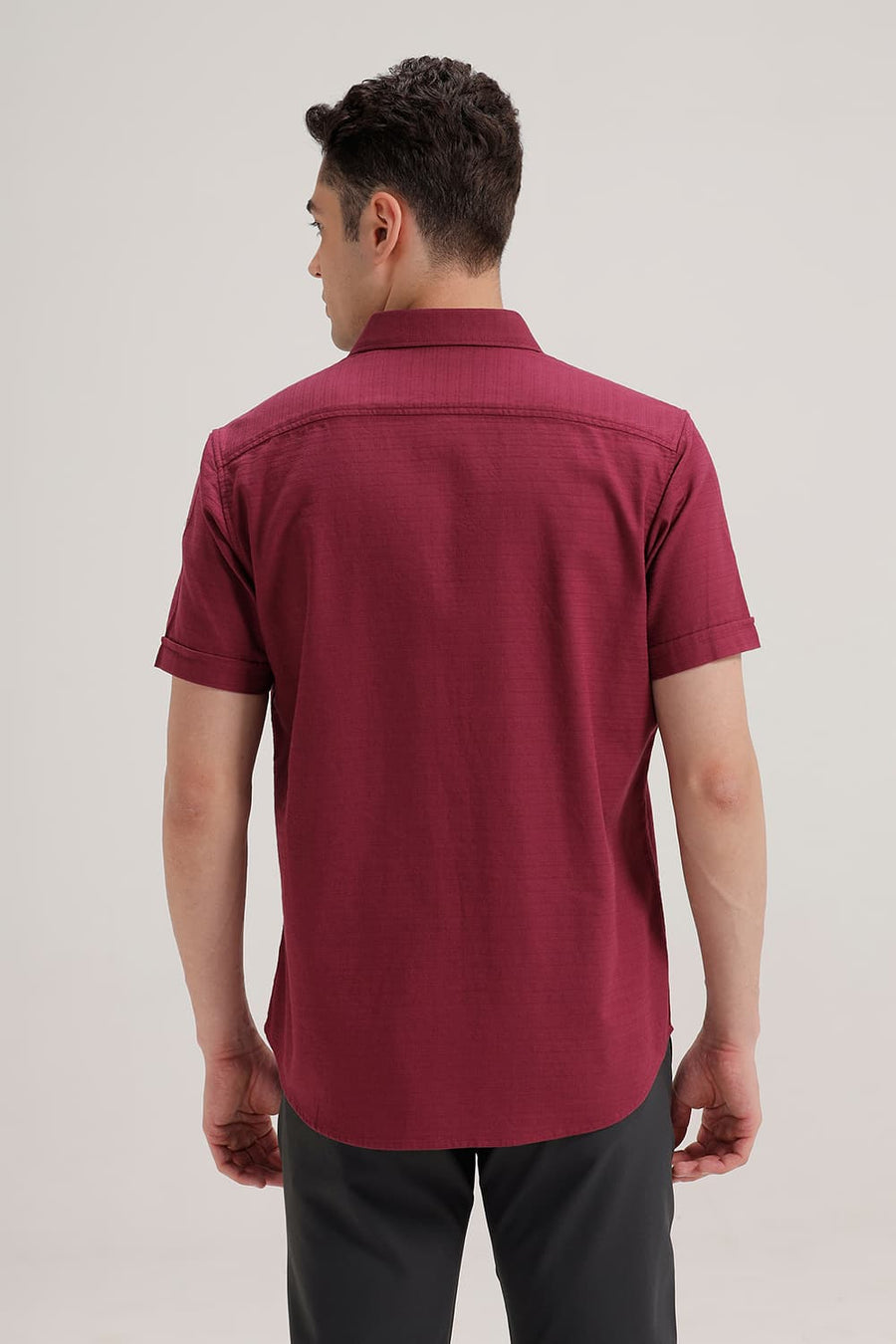 BASICS SLIM FIT PURPLE QUARTZ COTTON DOBBY WEFT STRIPE HALFSLEEVES SHIRT