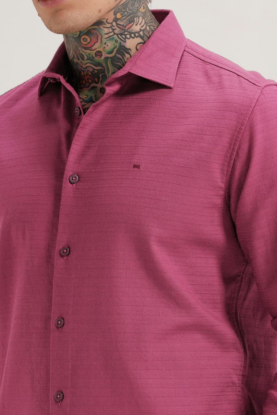 BASICS SLIM FIT PURPLE QUARTZ COTTON DOBBY WEFT STRIPE SHIRT