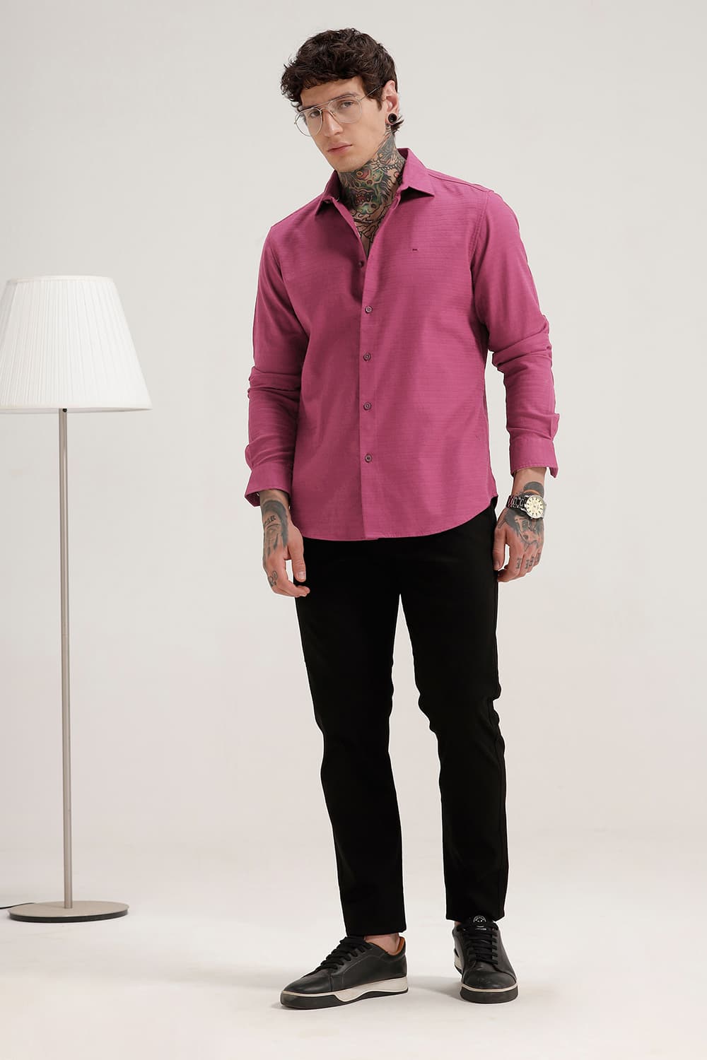 SLIM FIT COTTON DOBBY WEFT STRIPE SHIRT