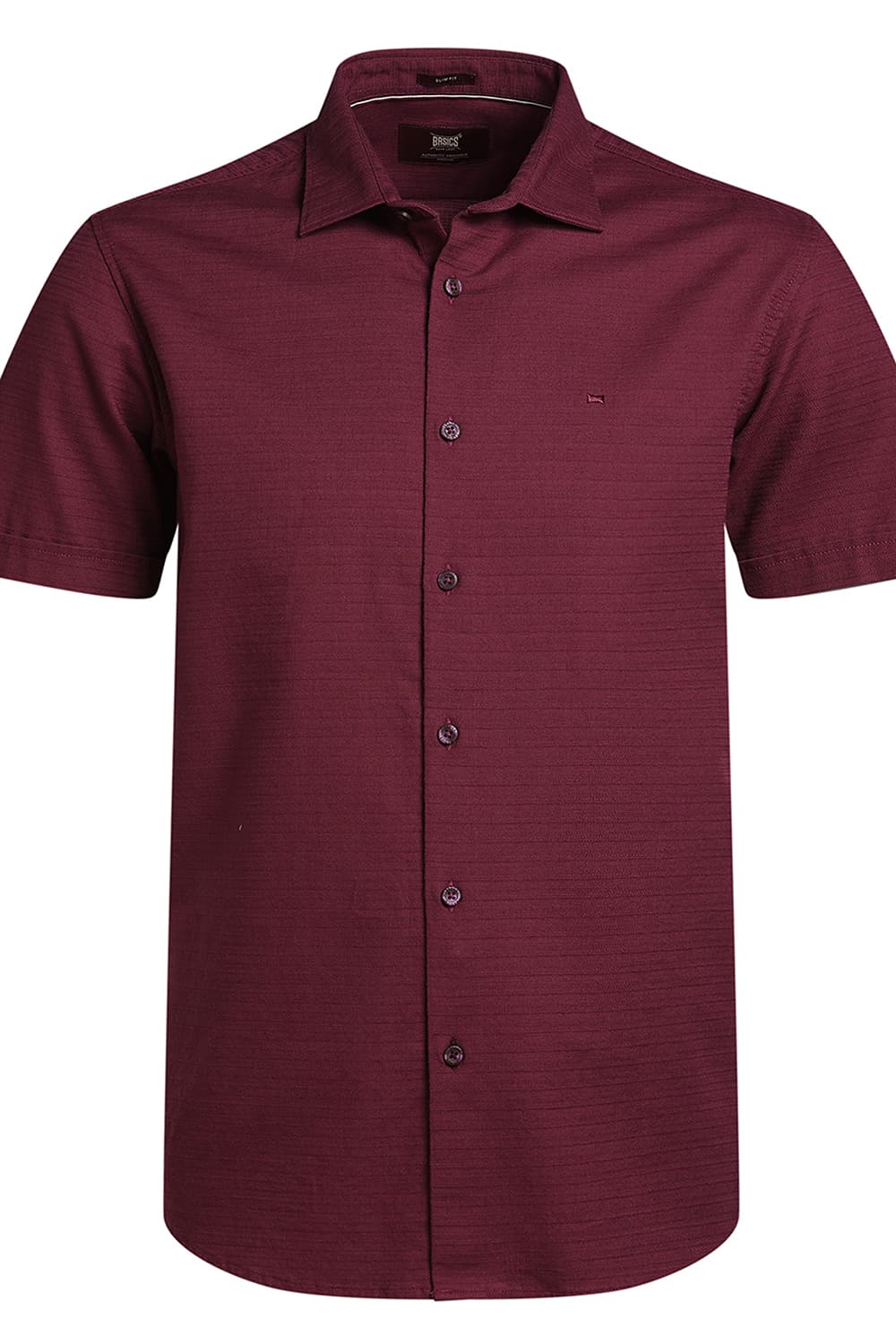 SLIM FIT COTTON DOBBY WEFT STRIPE HALFSLEEVES SHIRT