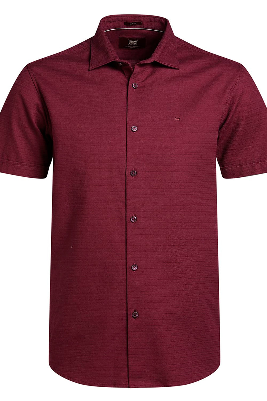 BASICS SLIM FIT PURPLE QUARTZ COTTON DOBBY WEFT STRIPE HALFSLEEVES SHIRT