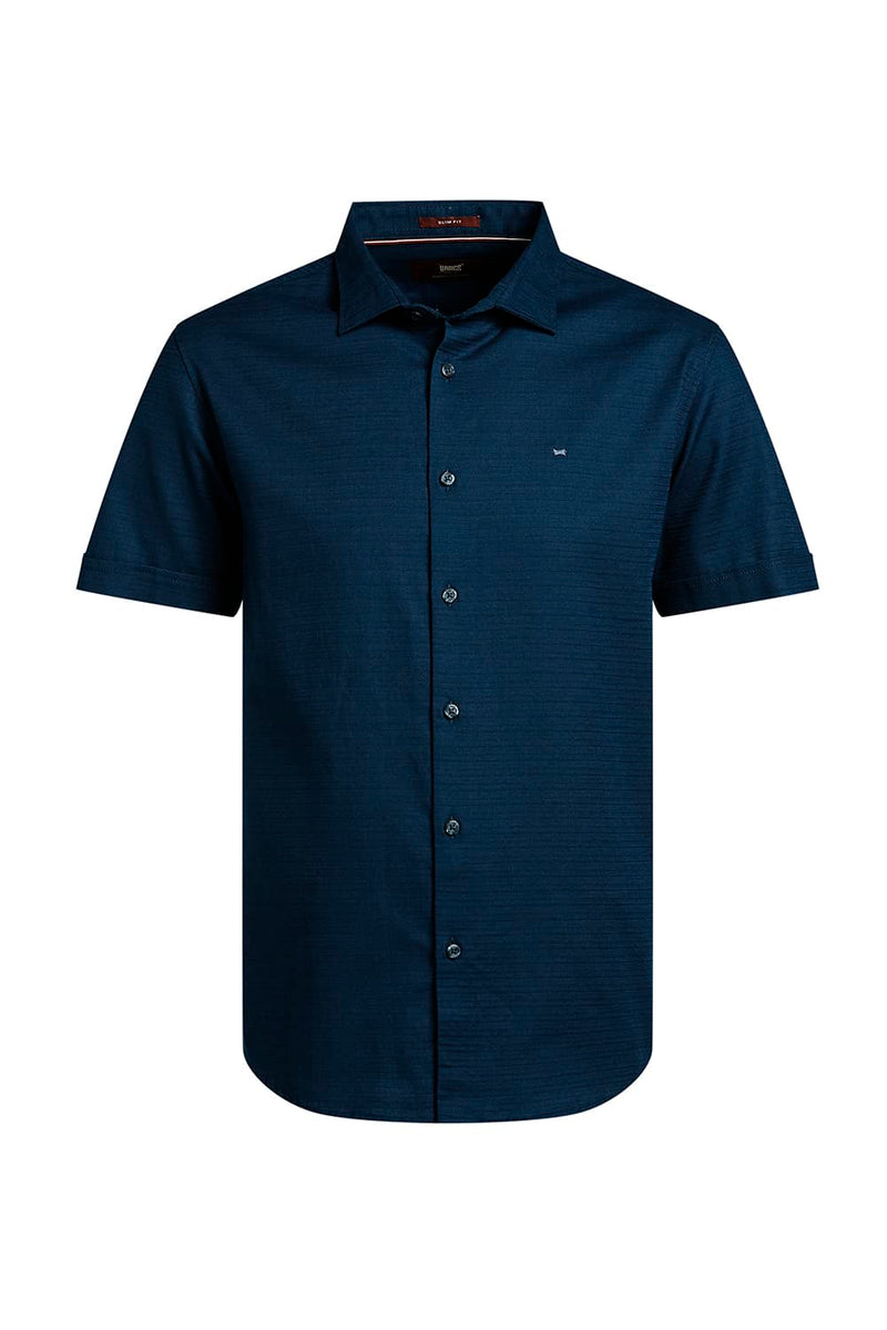 SLIM FIT COTTON DOBBY WEFT STRIPE HALFSLEEVES SHIRT