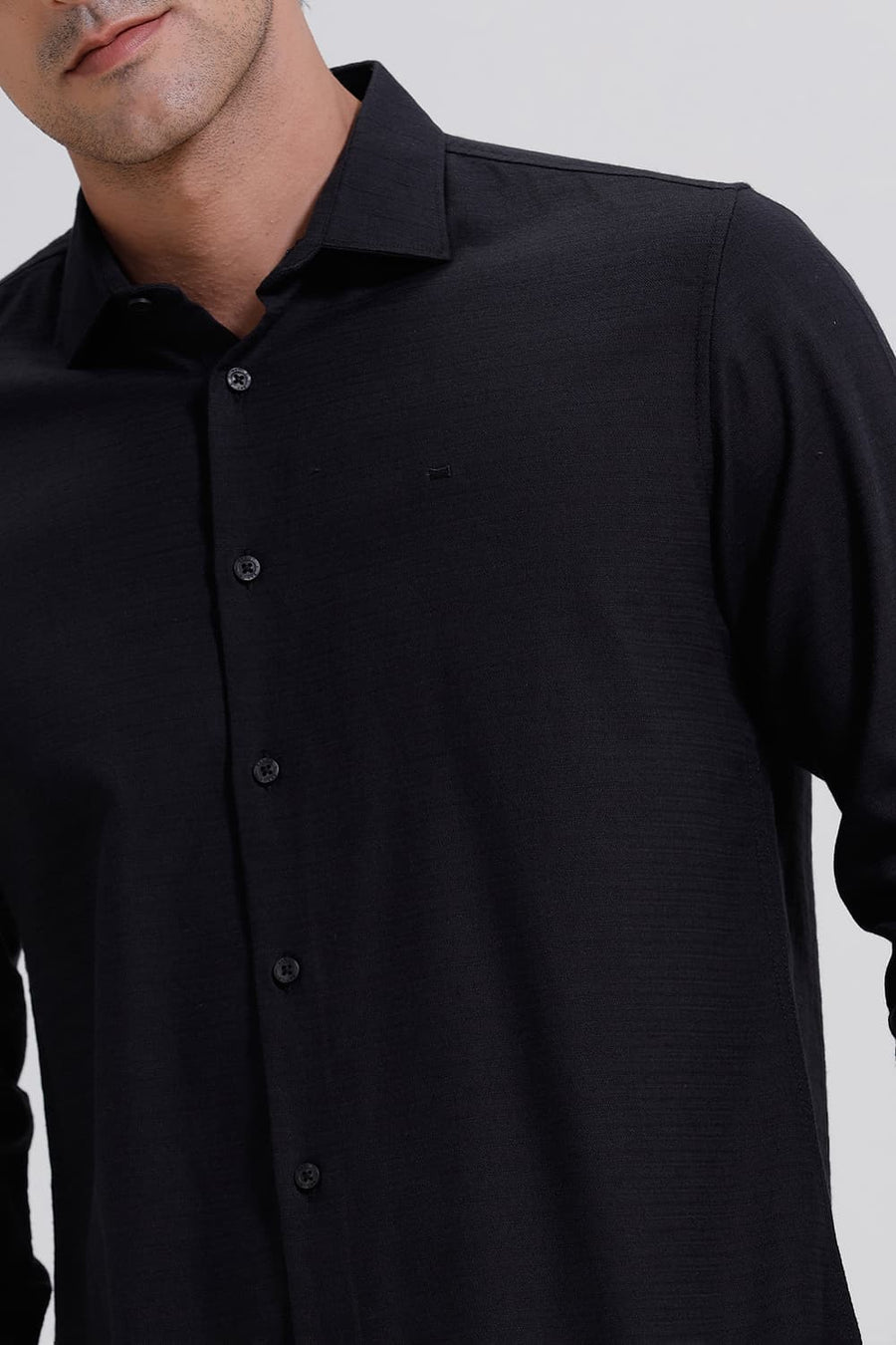 BASICS SLIM FIT BLACK INK COTTON DOBBY WEFT STRIPE SHIRT