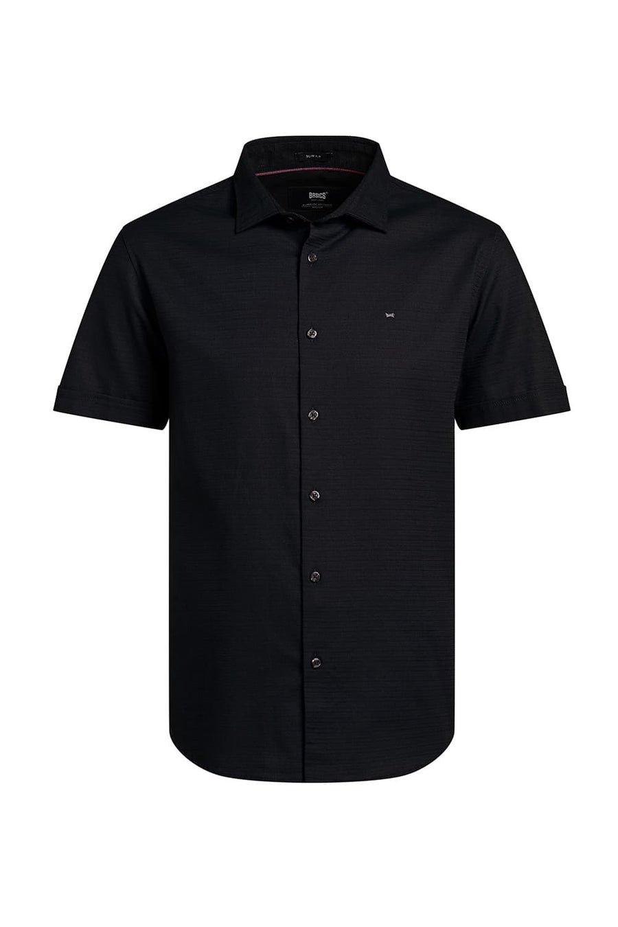 BASICS SLIM FIT BLACK INK COTTON DOBBY WEFT STRIPE HALFSLEEVES SHIRT