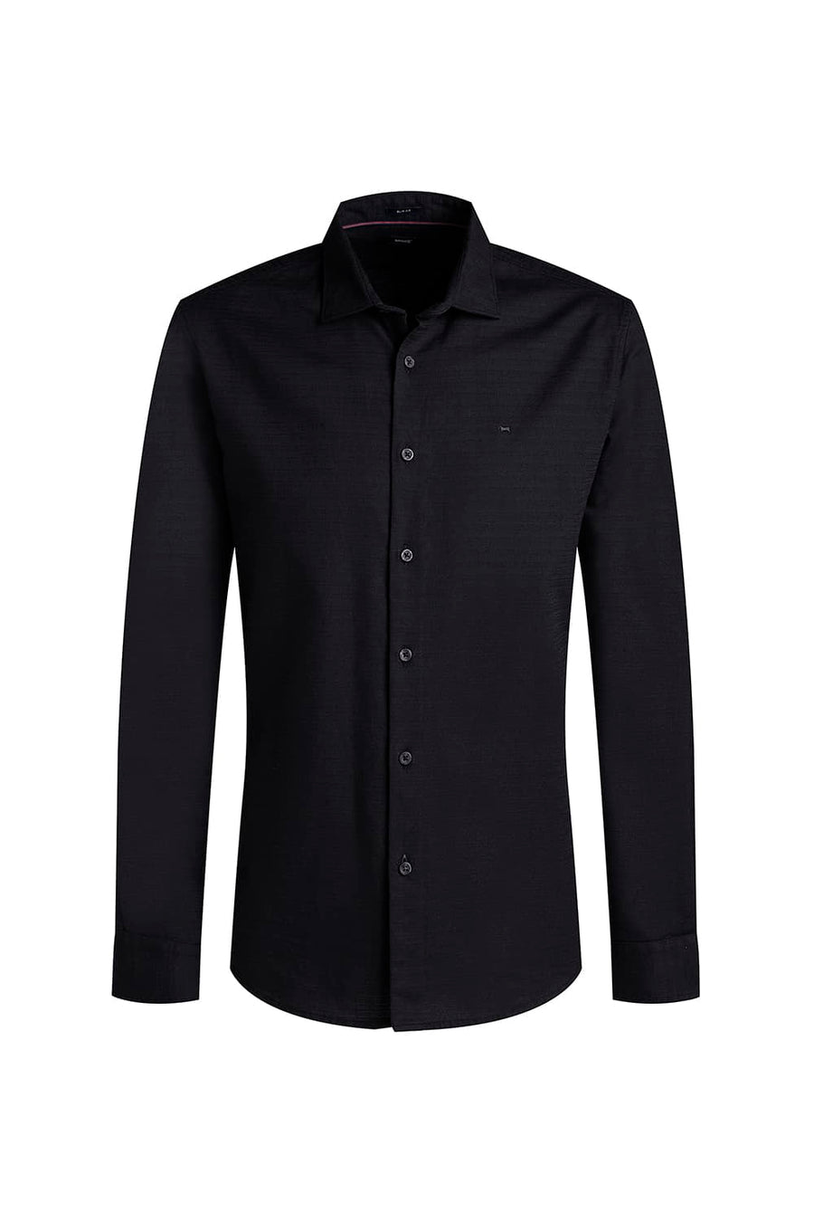 BASICS SLIM FIT BLACK INK COTTON DOBBY WEFT STRIPE SHIRT