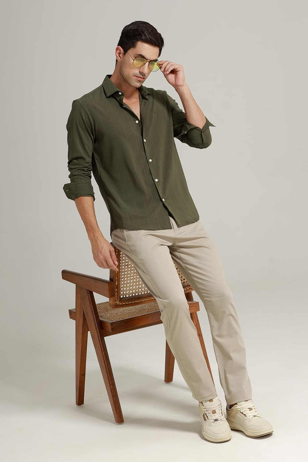 SLIM FIT VISCOSE POLYESTER STRETCH STRIPE SHIRT