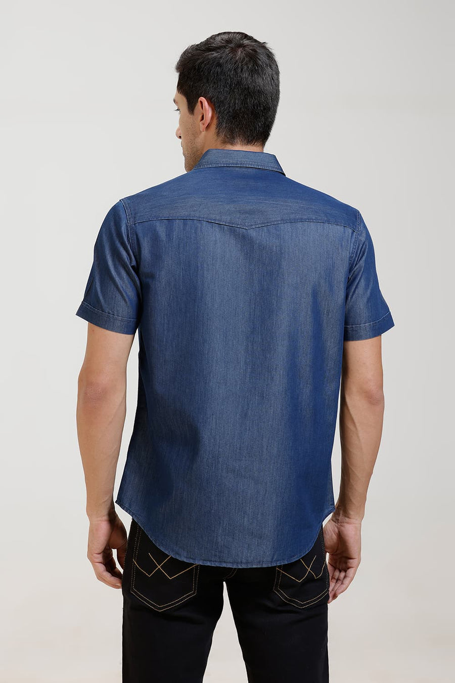 BASICS SLIM FIT SEA BLUE INDIGO HALFSLEEVES SHIRT