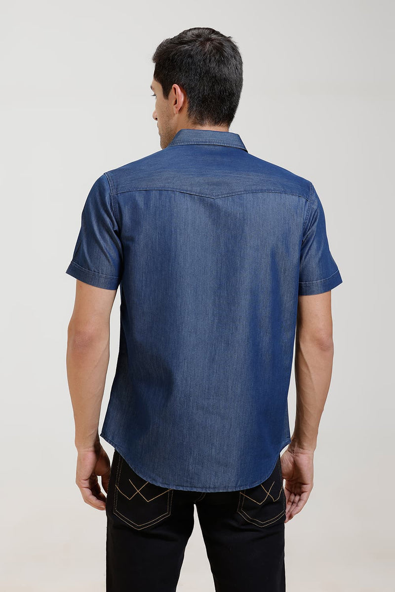 SLIM FIT INDIGO HALFSLEEVES SHIRT