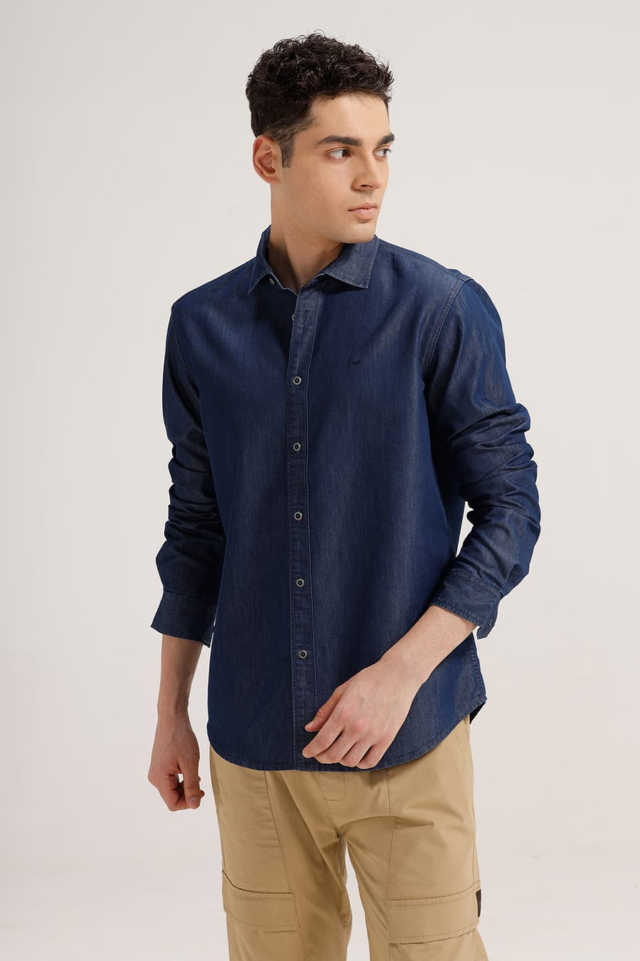BASICS SLIM FIT SEA BLUE INDIGO SHIRT