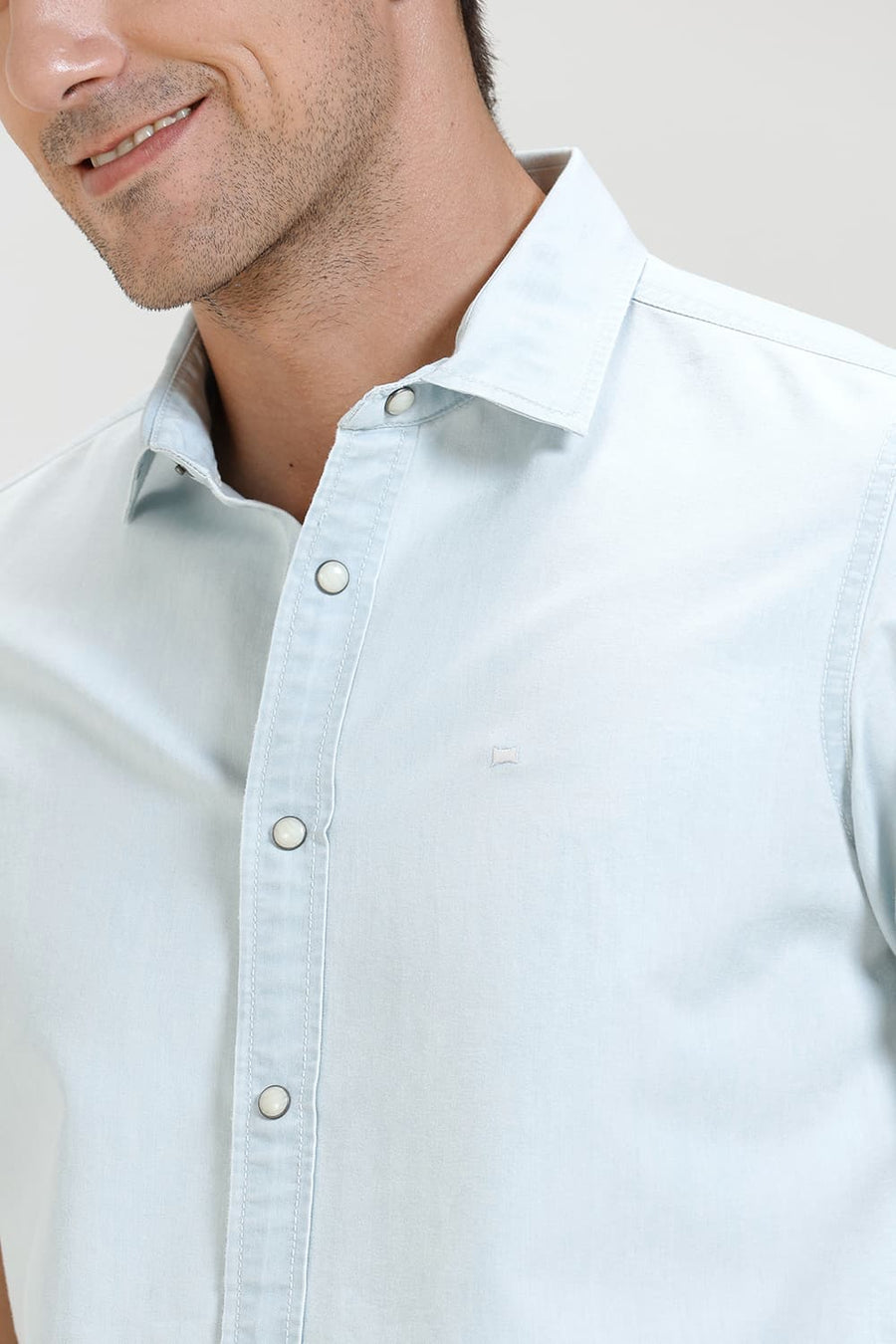 BASICS SLIM FIT STARLIGHT BLUE INDIGO HALFSLEEVES SHIRT