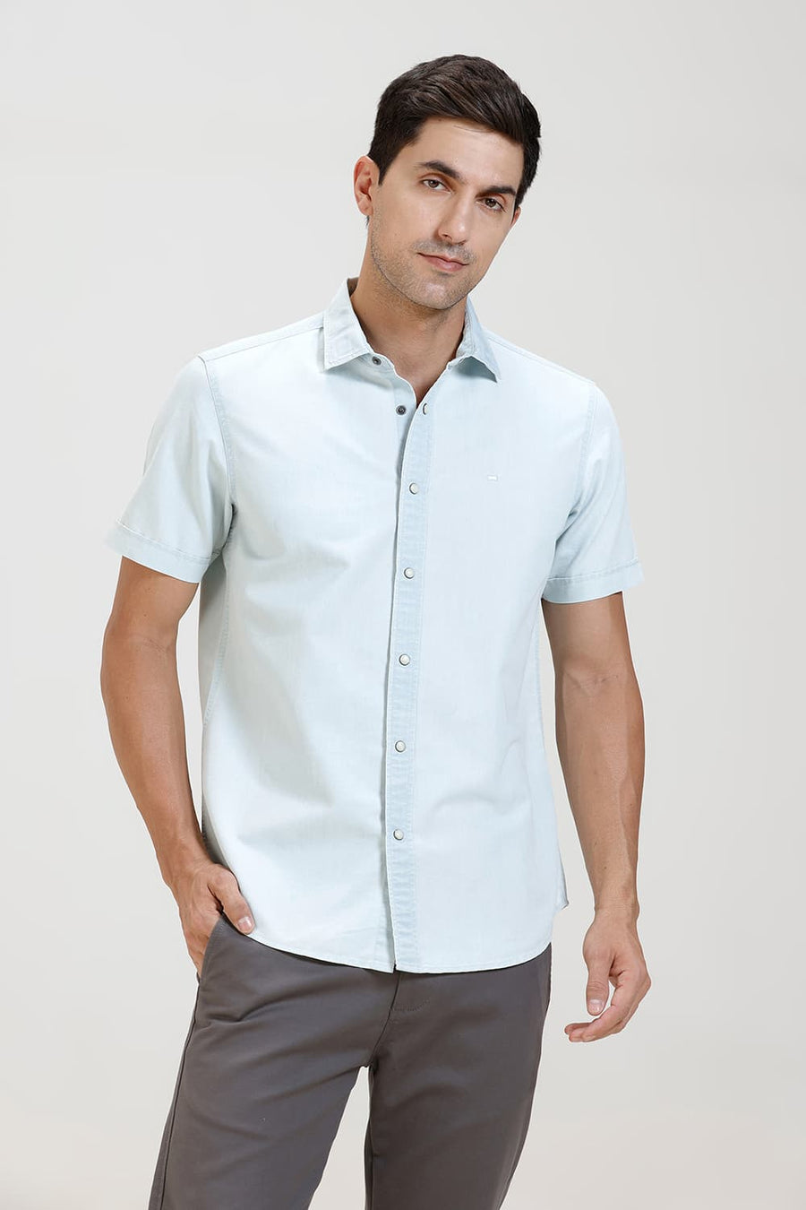 BASICS SLIM FIT STARLIGHT BLUE INDIGO HALFSLEEVES SHIRT