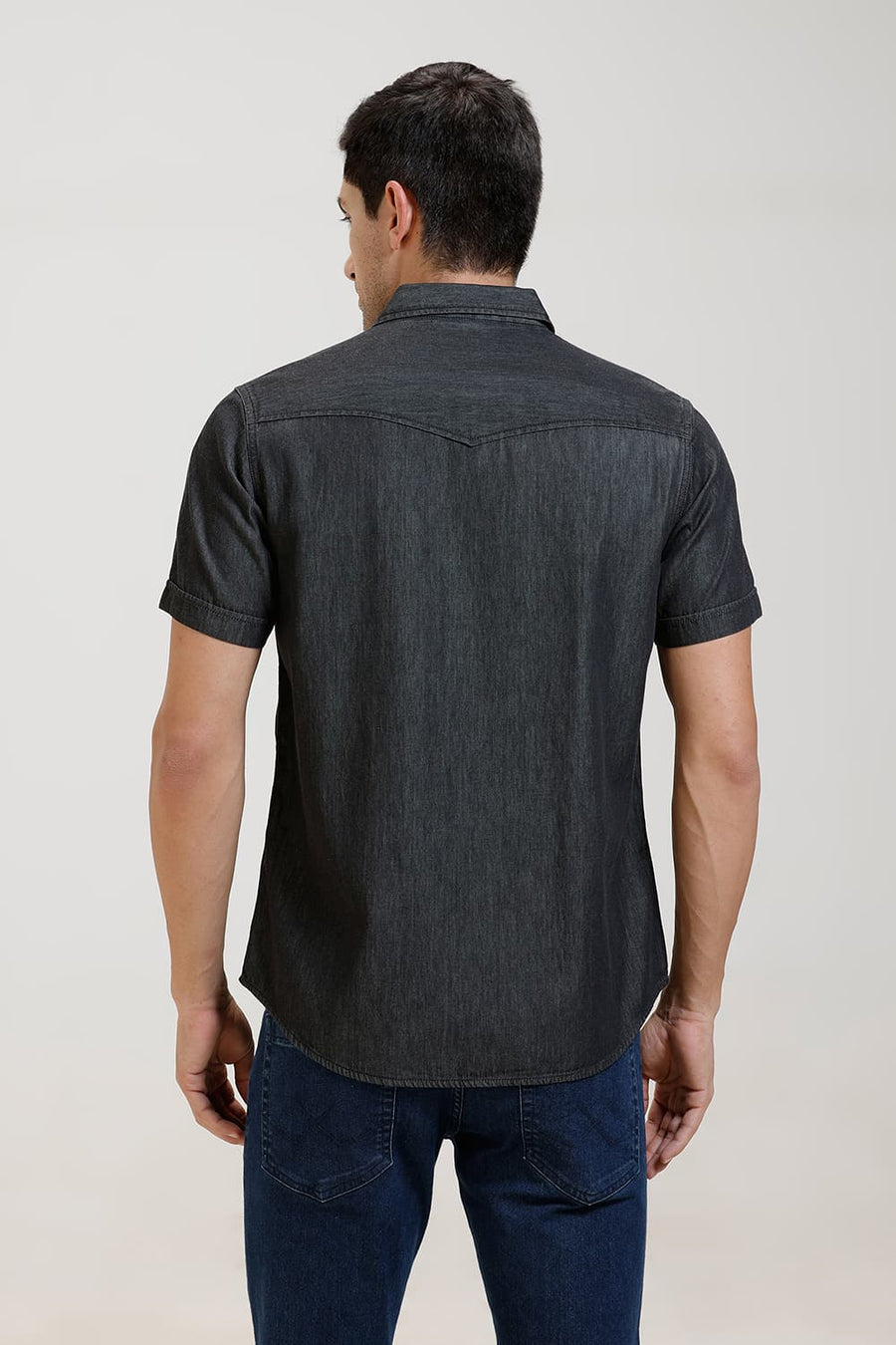 BASICS SLIM FIT BRISTOL BLACK COTTON SULPHUR HALFSLEEVES SHIRT