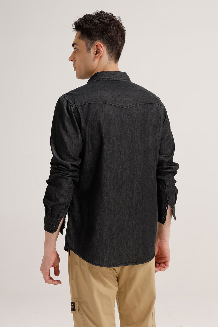 BASICS SLIM FIT BRISTOL BLACK COTTON SULPHUR SHIRT