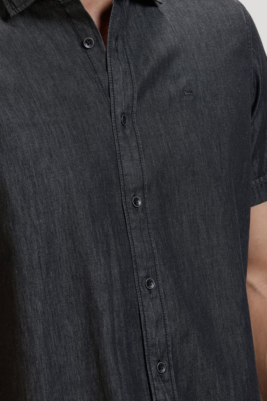 BASICS SLIM FIT BRISTOL BLACK COTTON SULPHUR HALFSLEEVES SHIRT