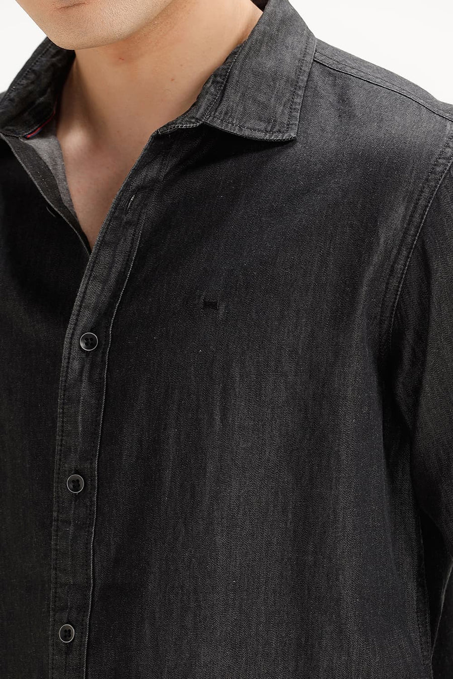 BASICS SLIM FIT BRISTOL BLACK COTTON SULPHUR SHIRT