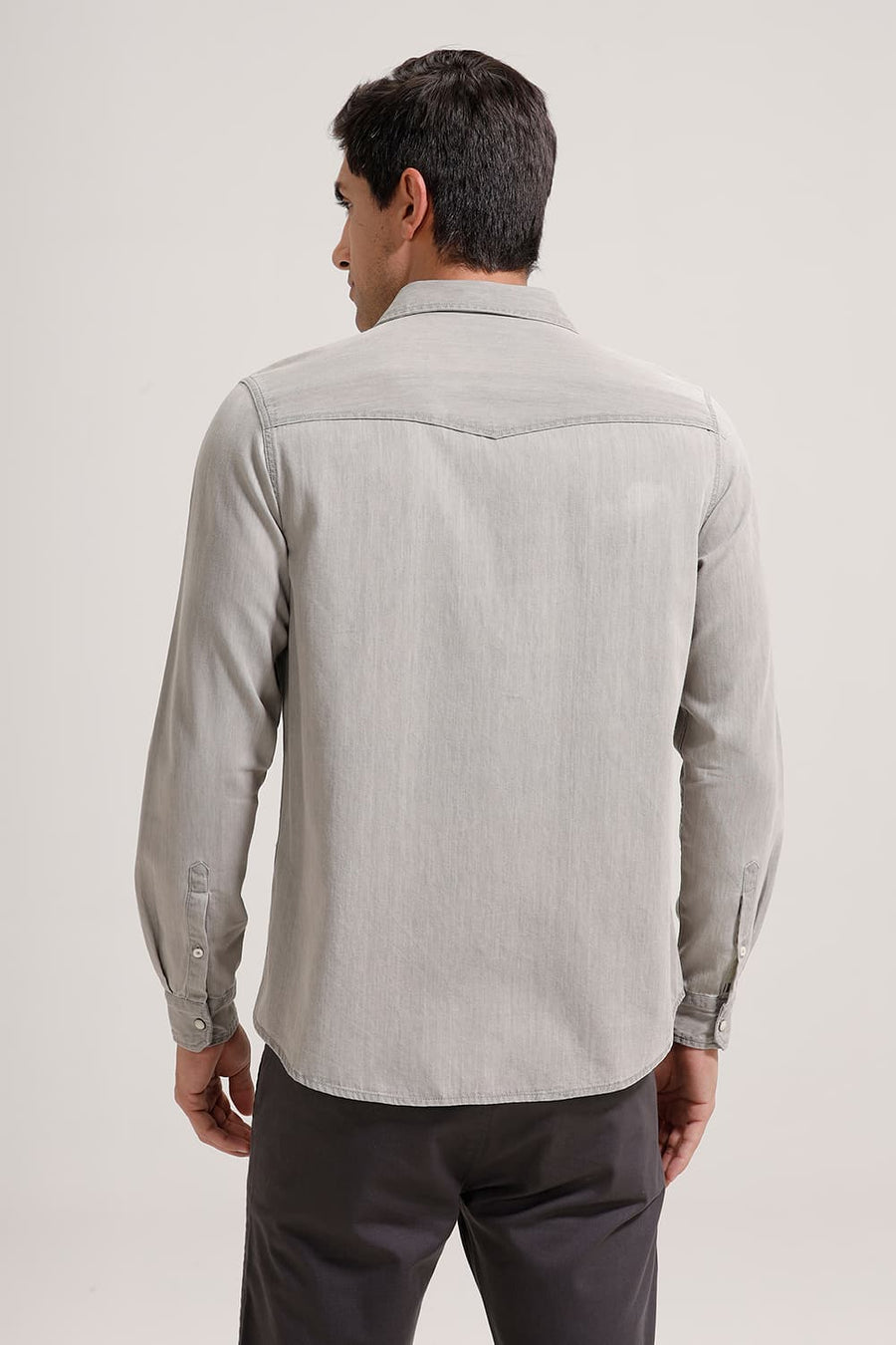 BASICS SLIM FIT CLOUD GREY COTTON SULPHUR SHIRT