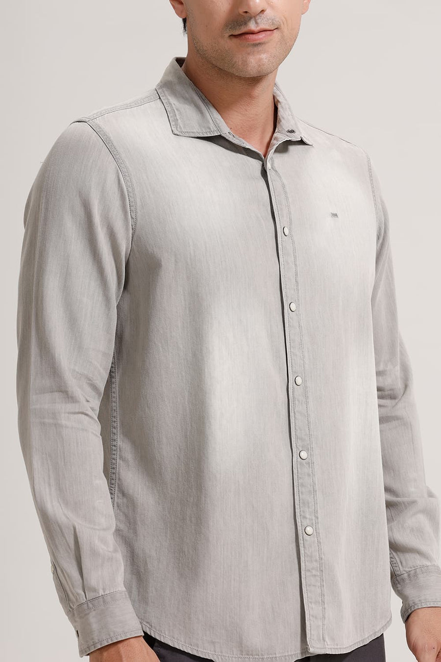 BASICS SLIM FIT CLOUD GREY COTTON SULPHUR SHIRT