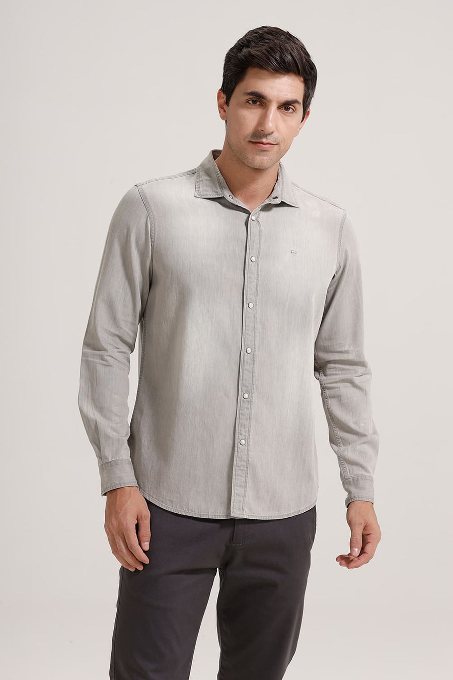 BASICS SLIM FIT CLOUD GREY COTTON SULPHUR SHIRT