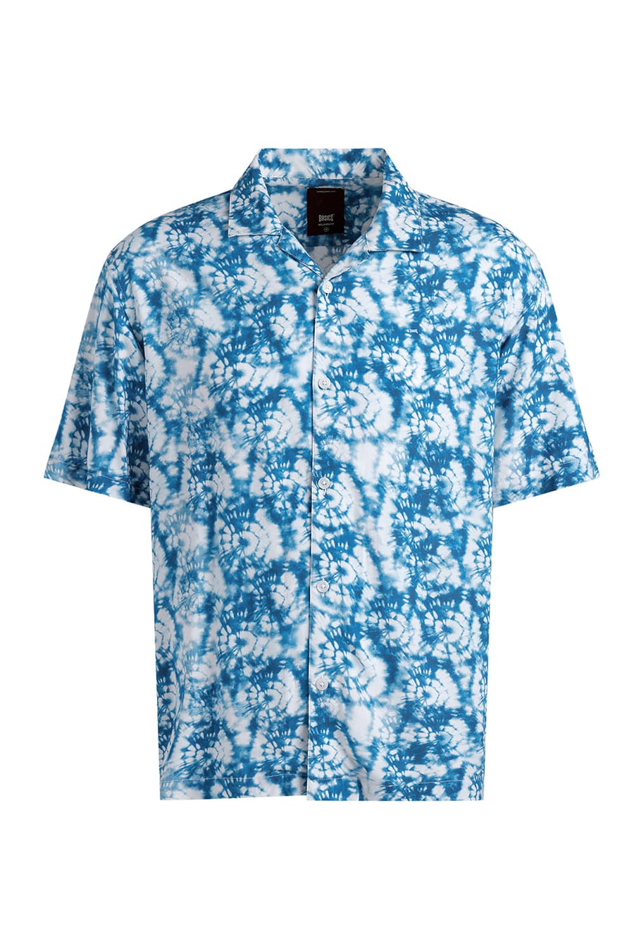 BASICS RELAXED FIT SEAPORT BLUE VISCOSE DIGITAL PRINTED HALFSLEEVES SHIRT