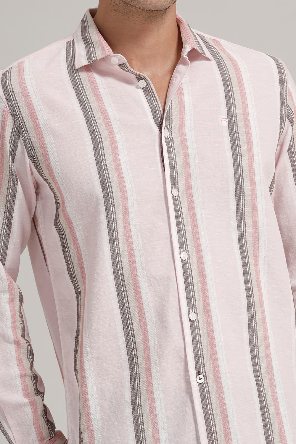 SLIM FIT COTTON LENO DOBBY STRIPE SHIRT