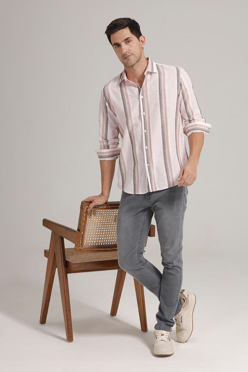 SLIM FIT COTTON LENO DOBBY STRIPE SHIRT