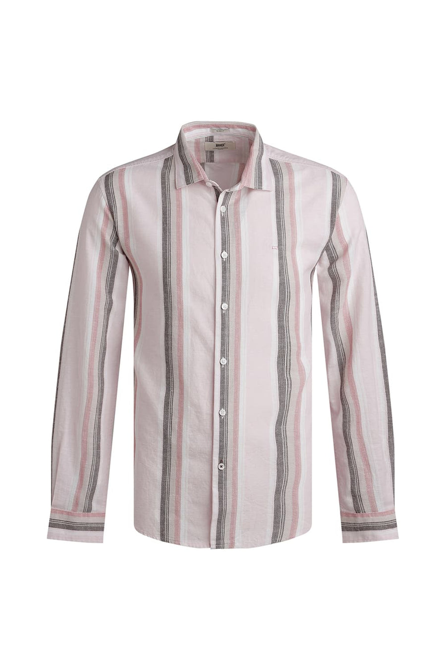 BASICS SLIM FIT CHERRY PINK COTTON LENO DOBBY STRIPE SHIRT