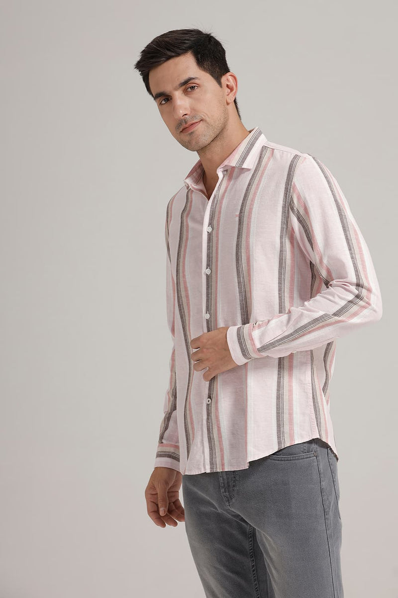 SLIM FIT COTTON LENO DOBBY STRIPE SHIRT