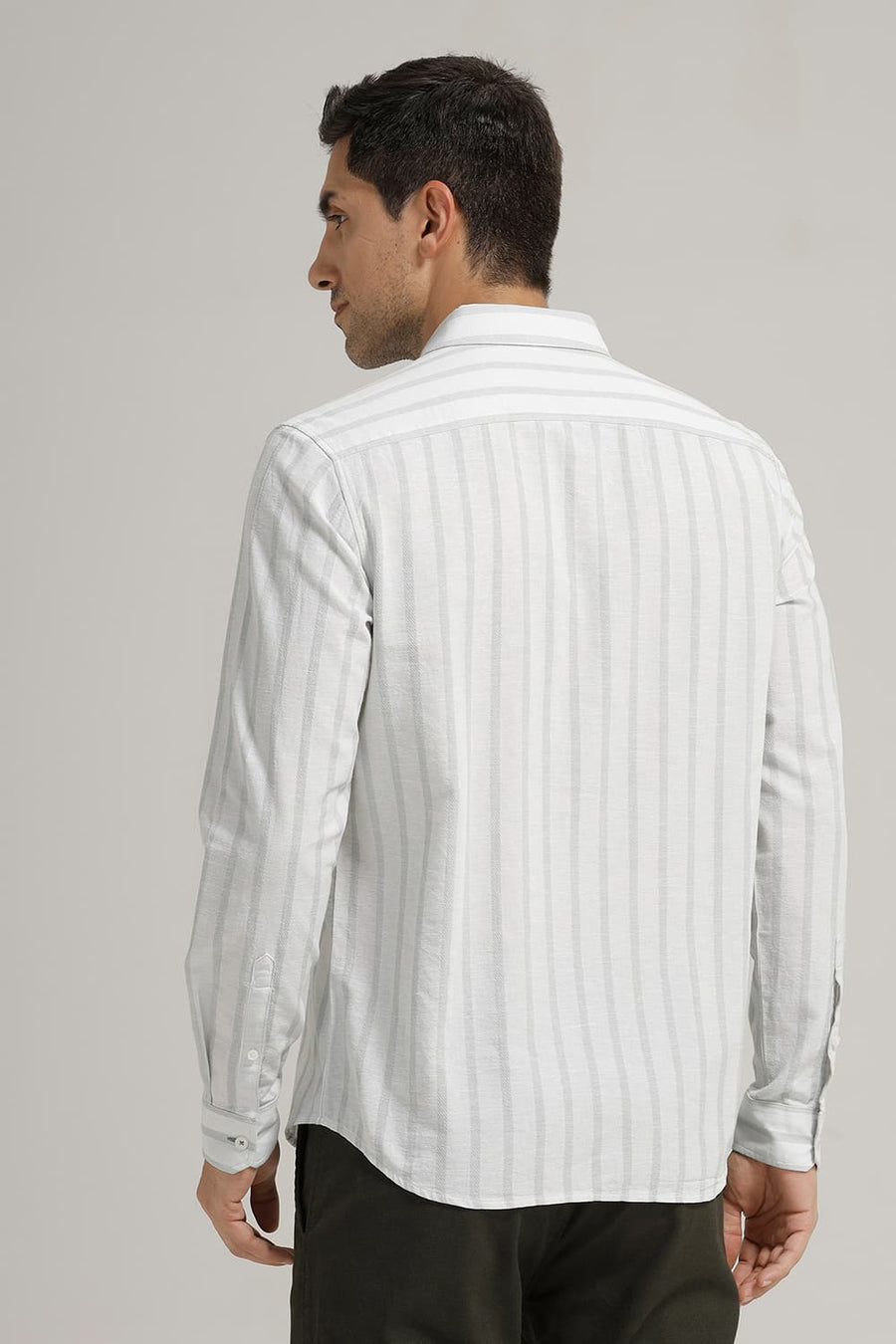 BASICS SLIM FIT ICE GREEN COTTON LENO DOBBY STRIPE SHIRT