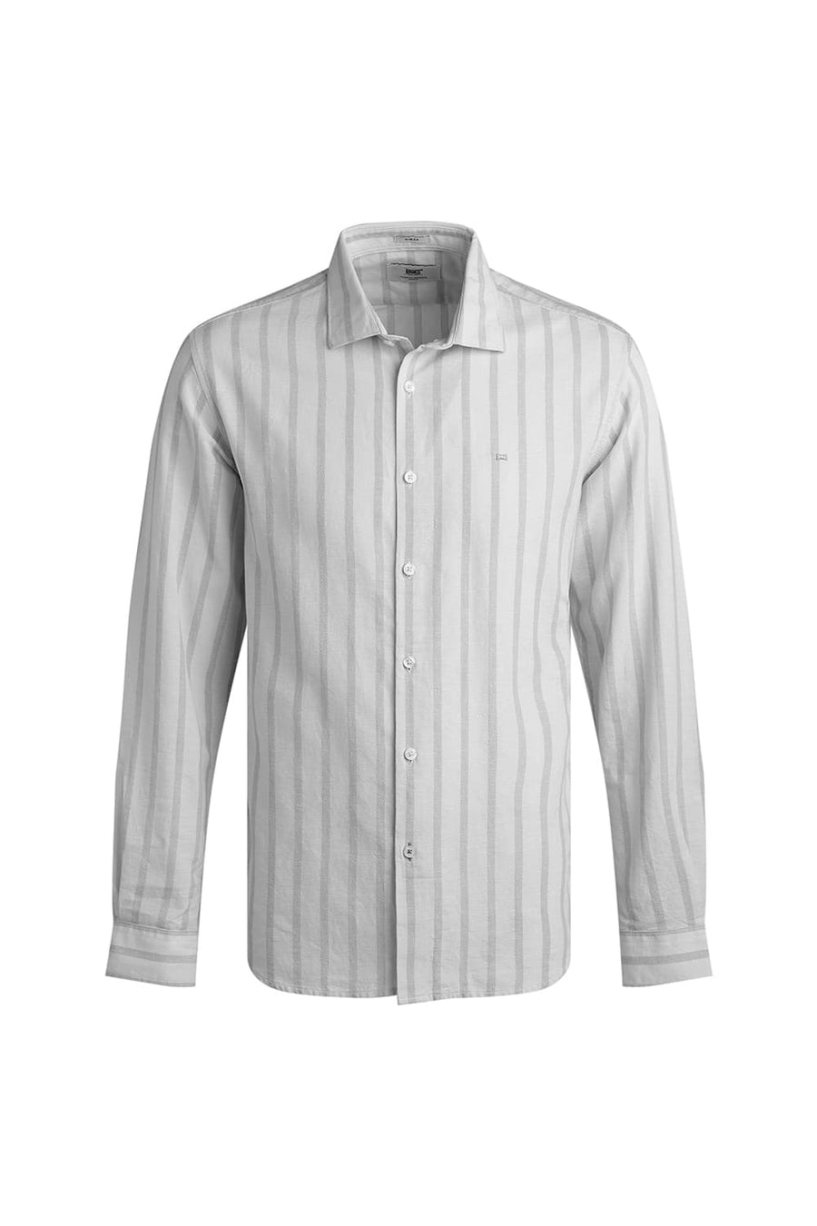 BASICS SLIM FIT ICE GREEN COTTON LENO DOBBY STRIPE SHIRT