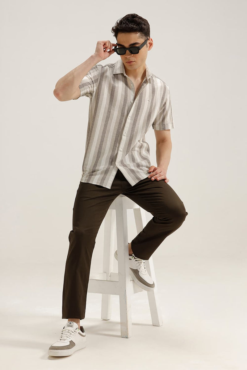 SLIM FIT COTTON LENO DOBBY STRIPE HALFSLEEVES SHIRT