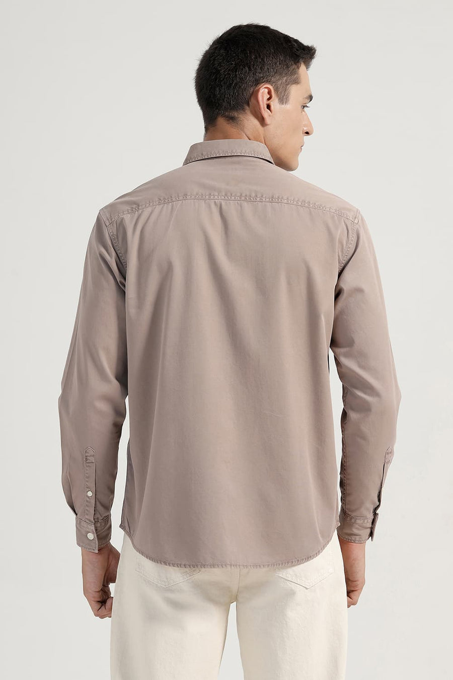 BASICS RELAXED FIT TOASTED BROWN COTTON TWILL SHIRT