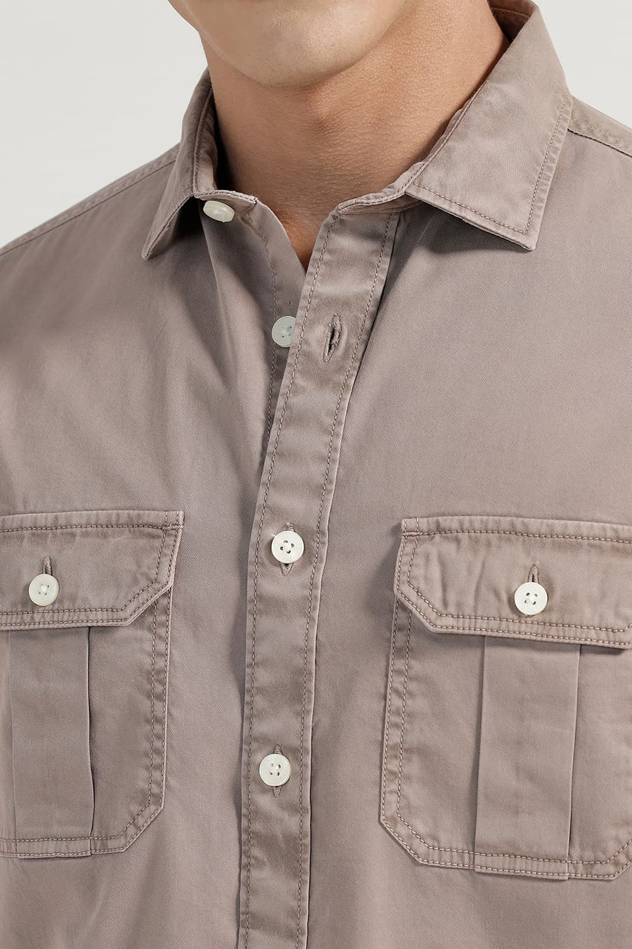 BASICS RELAXED FIT TOASTED BROWN COTTON TWILL SHIRT