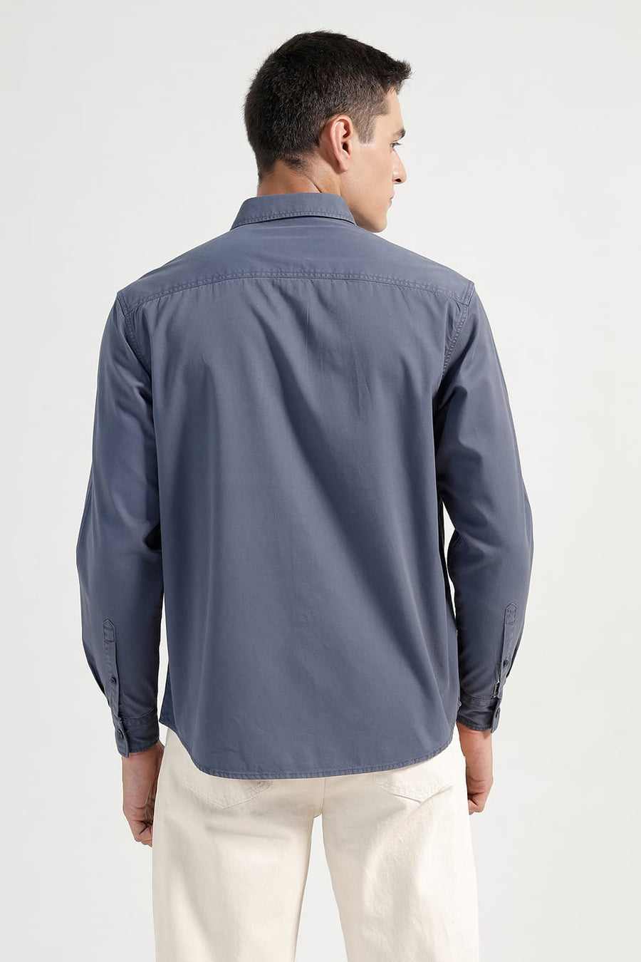BASICS RELAXED FIT NAVY ASHES COTTON TWILL SHIRT